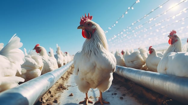 AI generated chicken in the farm, chickens in background photo