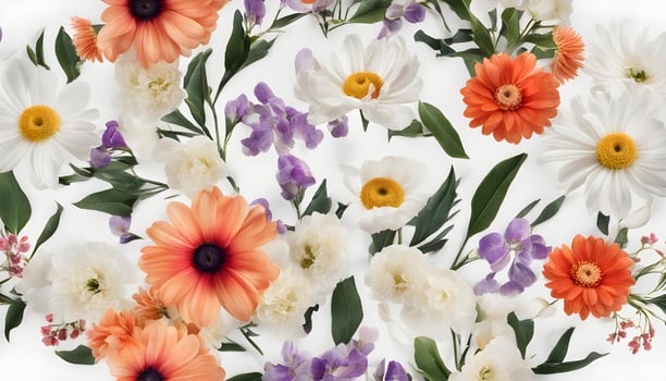 AI generated a floral pattern with white, orange and purple flowers photo