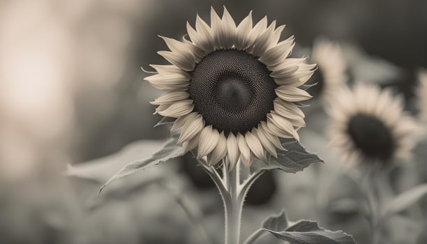 AI generated a black and white photo of a sunflower