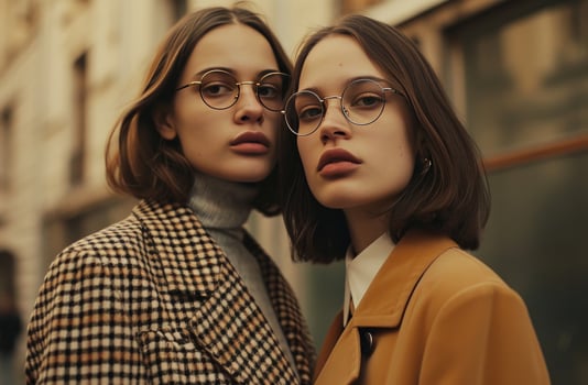 AI generated two women are wearing checkered jackets and glasses photo