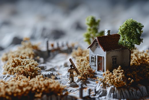 AI generated woman holding a real estate key to a house photo