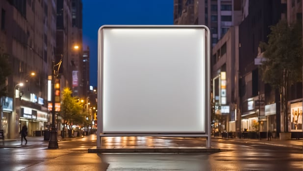 AI generated Blank advertising banner on the street at night photo