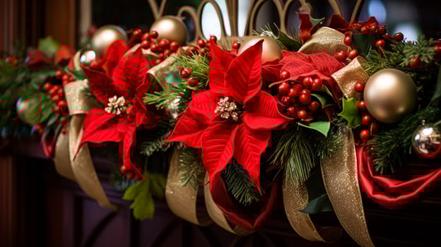 AI generated Christmas at the manor, English countryside decoration and interior decor photo