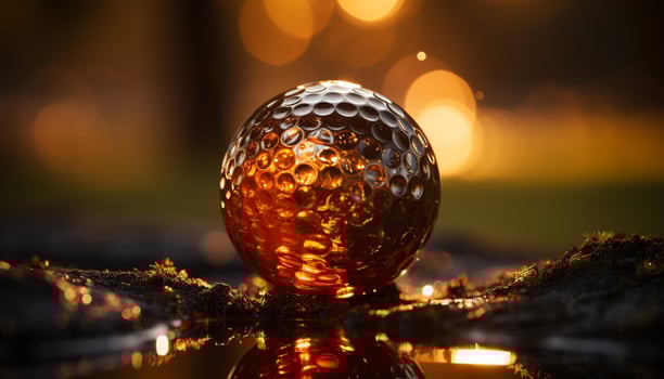 AI generated Golf ball shines on wet grass, reflecting vibrant summer night generated by AI photo
