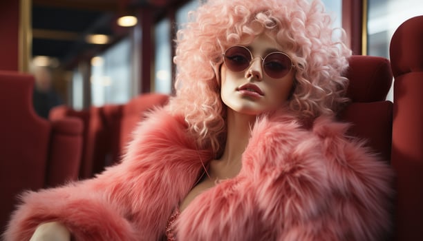 AI generated Young woman in sunglasses exudes elegance and glamour indoors generated by AI photo