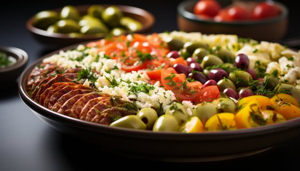 AI generated Freshness and variety on a healthy gourmet plate generated by AI photo