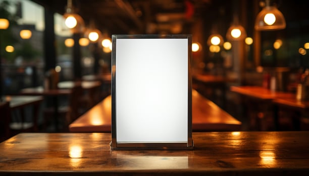 AI generated Modern abstract poster illuminated on dark wood background generated by AI photo