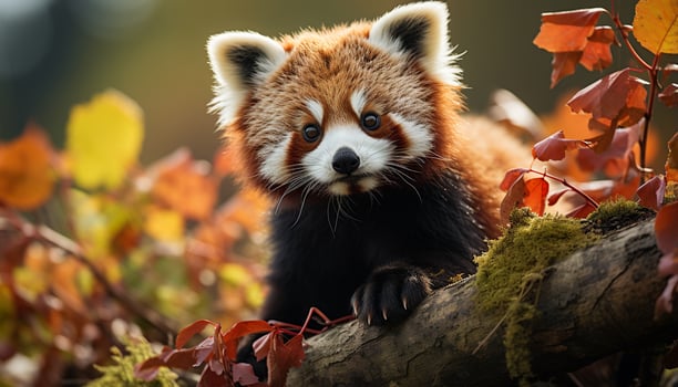 AI generated Cute panda sitting on branch, looking at camera generated by AI photo