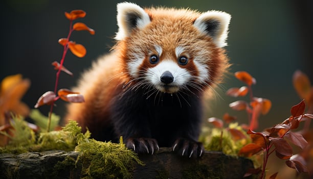 AI generated Cute small mammal sitting on branch, looking at camera generated by AI photo
