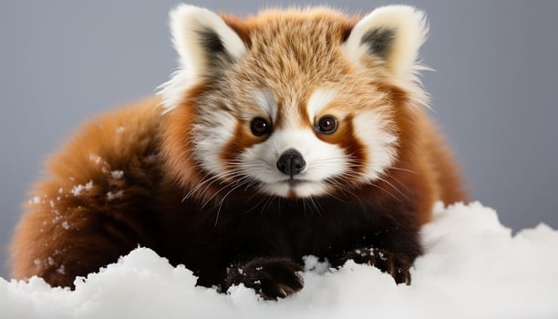 AI generated Cute bear sitting in snow, looking at camera generated by AI photo