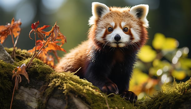 AI generated Cute panda sitting on branch in green forest generated by AI photo