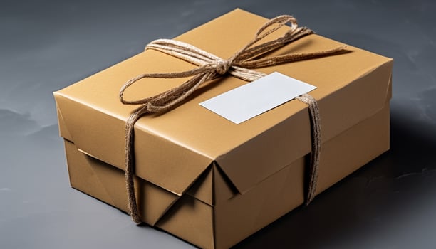 AI generated Wrapped gift box with shiny blue wrapping paper generated by AI photo