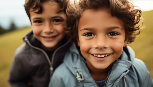 AI generated Smiling child boys, cheerful portrait, cute, playful, enjoyment, family generated by AI photo