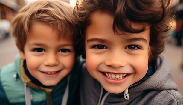 AI generated Smiling boys, cute and cheerful, looking at camera generated by AI photo