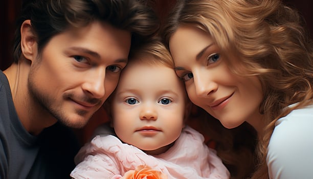 AI generated Happy family smiling, cute baby, love and togetherness generated by AI photo