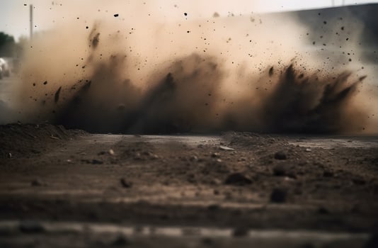 AI generated dirt fly after motocross roaring by photo