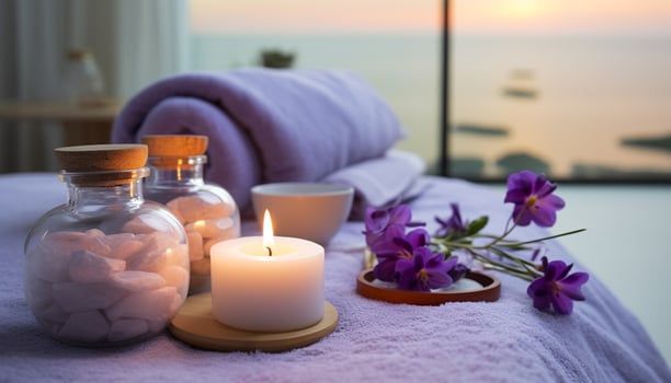 AI generated Relaxation in domestic room, candlelight, tranquil scene generated by AI photo