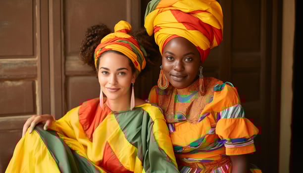 AI generated Smiling women in traditional clothing, looking at camera generated by AI photo