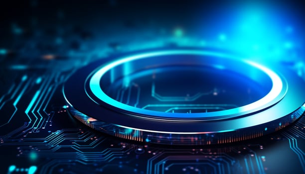 AI generated Blue computer chip glows, powering modern technology generated by AI photo