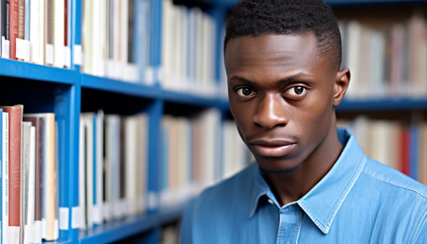 AI generated Young adult student studying indoors, holding a book generated by AI photo