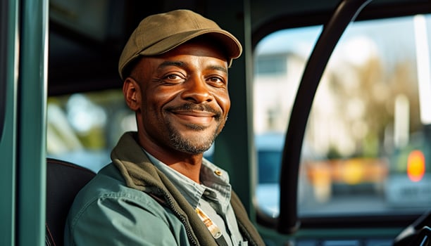 AI generated Smiling man driving car, confident and happy generated by AI photo