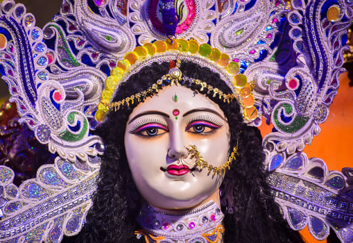 Devi Durga theFierce goddess, symbolizing strength, protection, and divine grace in Hindu mythology photo