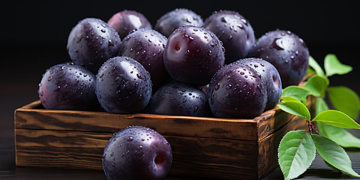 AI generated Fresh Damson Plums with Water Droplets. Jamun Fruit. Generative AI photo