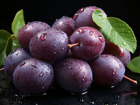 AI generated Fresh Damson Plums with Water Droplets. Jamun Fruit. Generative AI photo