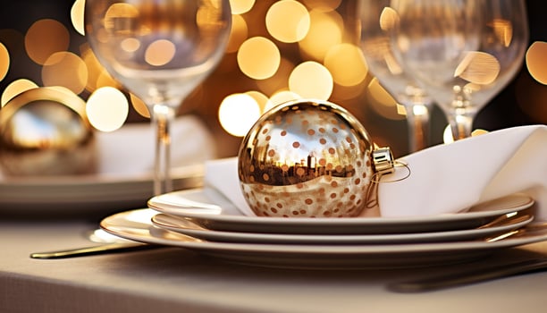 AI generated Shiny silverware and glassware adorn the elegant table generated by AI photo
