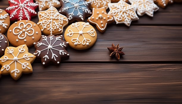 AI generated Homemade gingerbread cookies decorate the winter dessert table generated by AI photo