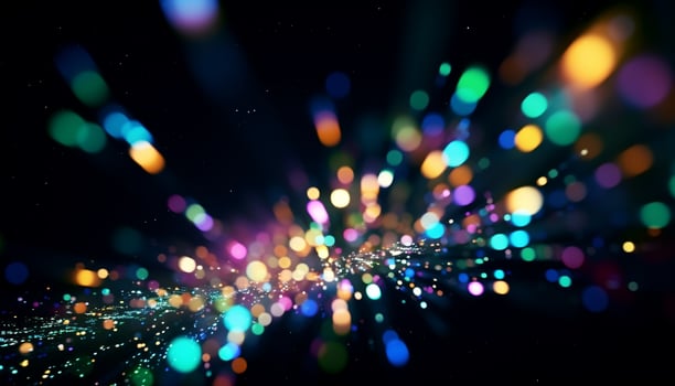 AI generated Glowing circles illuminate dark night with vibrant colors generated by AI photo