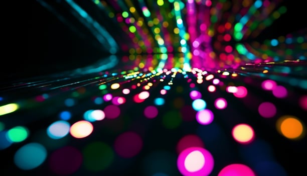 AI generated Glowing circles illuminate the dark nightclub with vibrant colors generated by AI photo