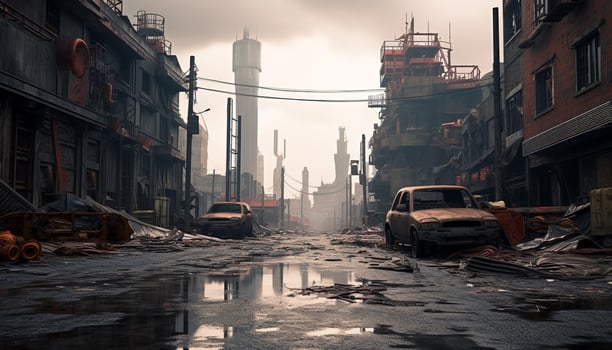 AI generated Dirty, damaged, ruined building old, abandoned, broken ghetto generated by AI photo