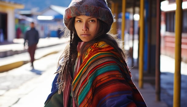 AI generated Young woman in winter fashion, smiling and confident generated by AI photo