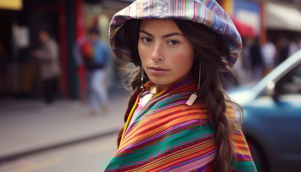 AI generated Smiling young woman in fashionable winter clothing generated by AI photo
