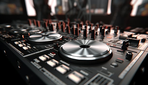 AI generated Nightclub mixing, nightlife turntable, technology, stereo sound mixer generated by AI photo