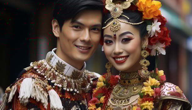 AI generated Smiling women in traditional clothing dance with elegance generated by AI photo
