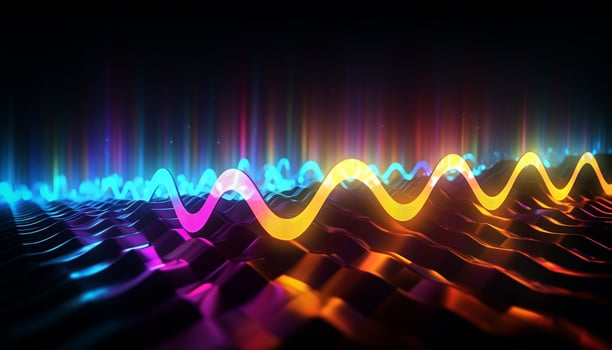AI generated Bright glowing sound waves in a futuristic nightclub generated by AI photo