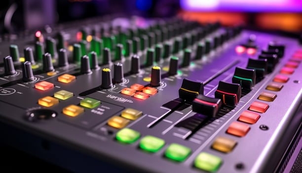 AI generated Mixing sound equipment in recording studio, close up generated by AI photo