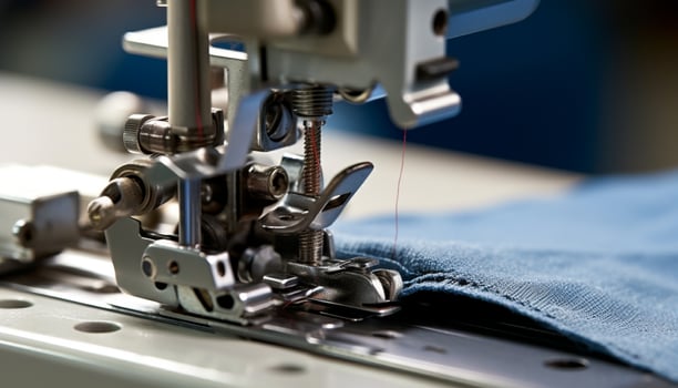 AI generated sewing machine, textile industry, factory, machinery, equipment generated by AI photo