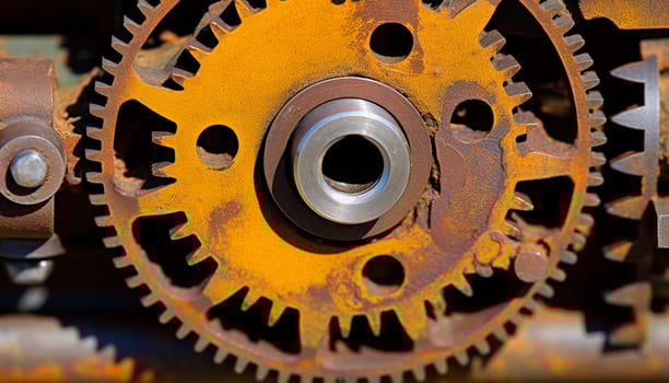 AI generated Steel machinery turning, teamwork interlocked, manufacturing equipment progress generated by AI photo