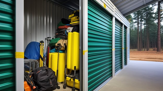 Rear view of two luggage carts in a storage room at the airport photo