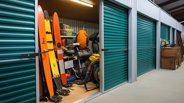 Stand up paddleboard and other equipment in the shop, stock photo