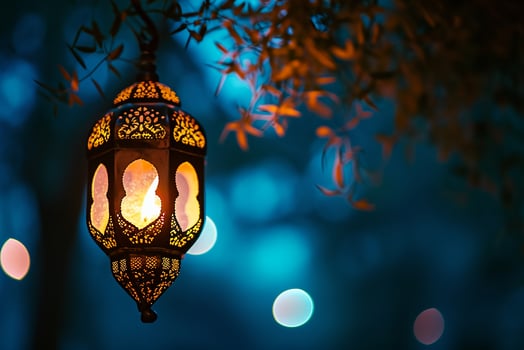 AI generated An illuminated Arabic colorful hanging Ramadan lantern photo