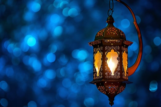 AI generated An illuminated Arabic colorful hanging Ramadan lantern photo