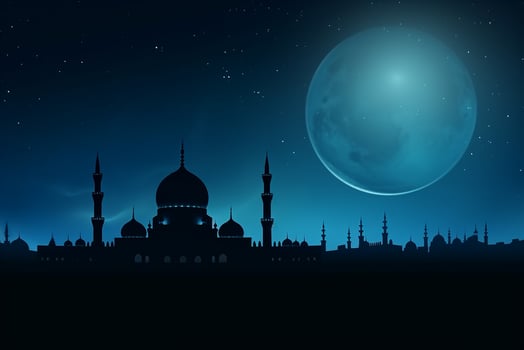 AI generated a mosque in night and moon in background ramadan kareem celebration photo