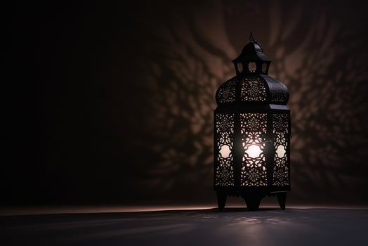 AI generated Ornamental Arabic lantern glowing for Muslim holy month Ramadan Kareem photo