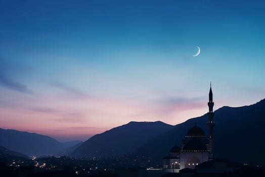AI generated a mosque in night and moon in background ramadan kareem celebration photo