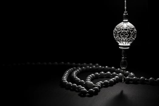 AI generated Black and white Arabic lantern glowing for Muslim holy month Ramadan Kareem photo