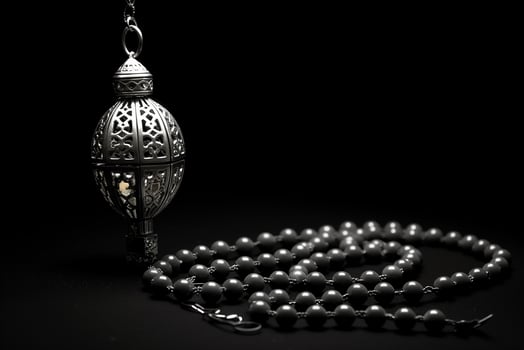 AI generated Black and white Arabic lantern glowing for Muslim holy month Ramadan Kareem photo